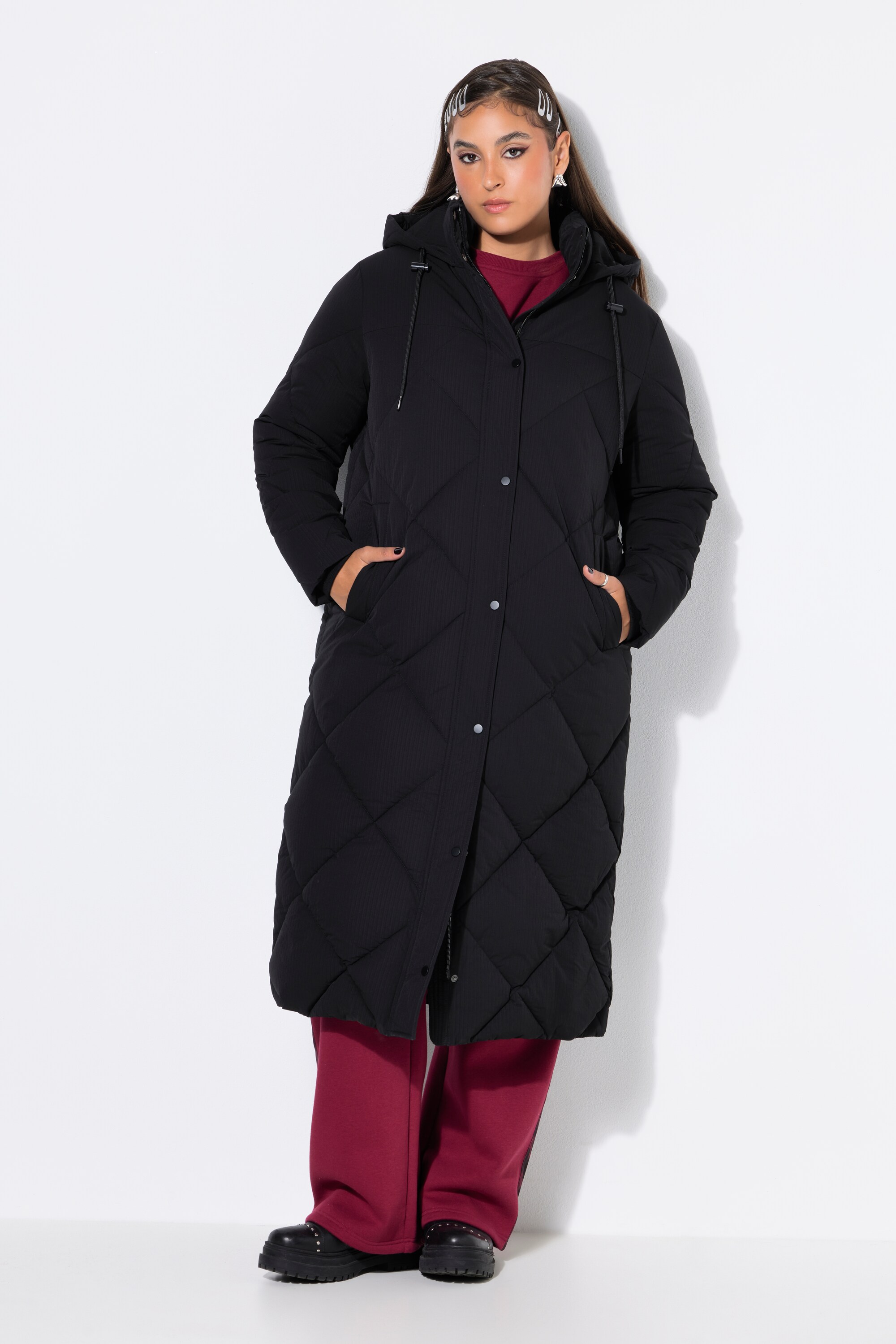 Manteau matelassé long, coupe en O, capuche, STUDIO UNTOLD
