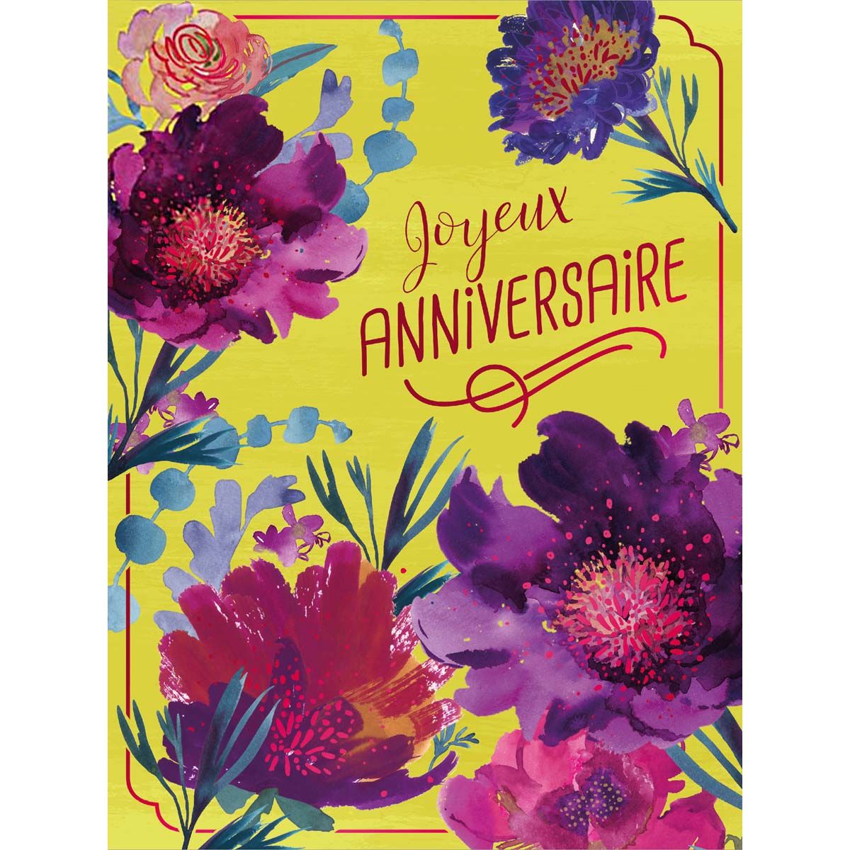 Carte anniversaire joyeux anniversaire - fleurs vert clair Draeger Paris