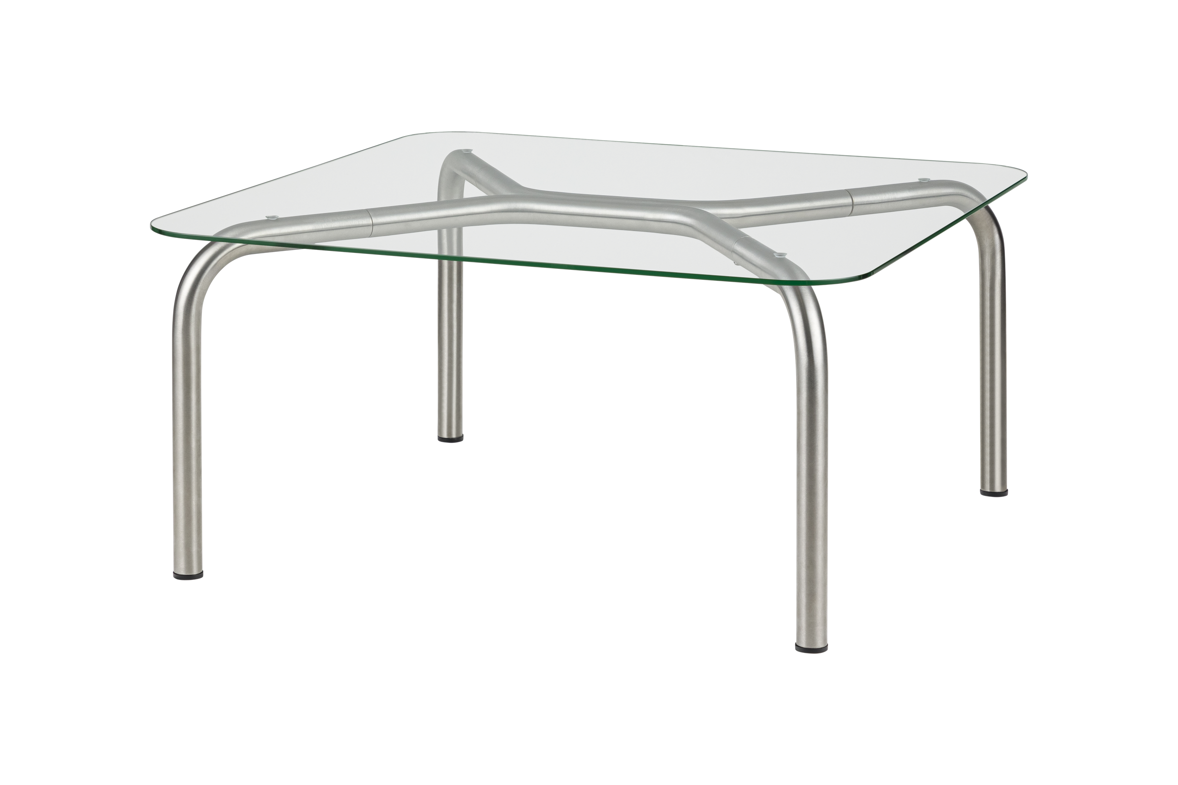 Table basse en acier brossé avec plateau en verre UKU, NOO.MA