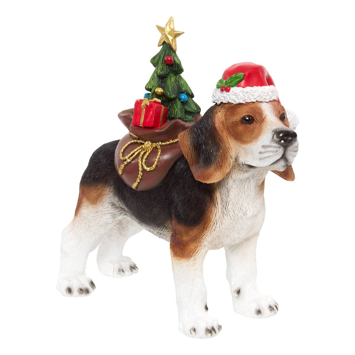 Chien de Noël Beagle en résine H. 31,5 cm, ATMOSPHERA