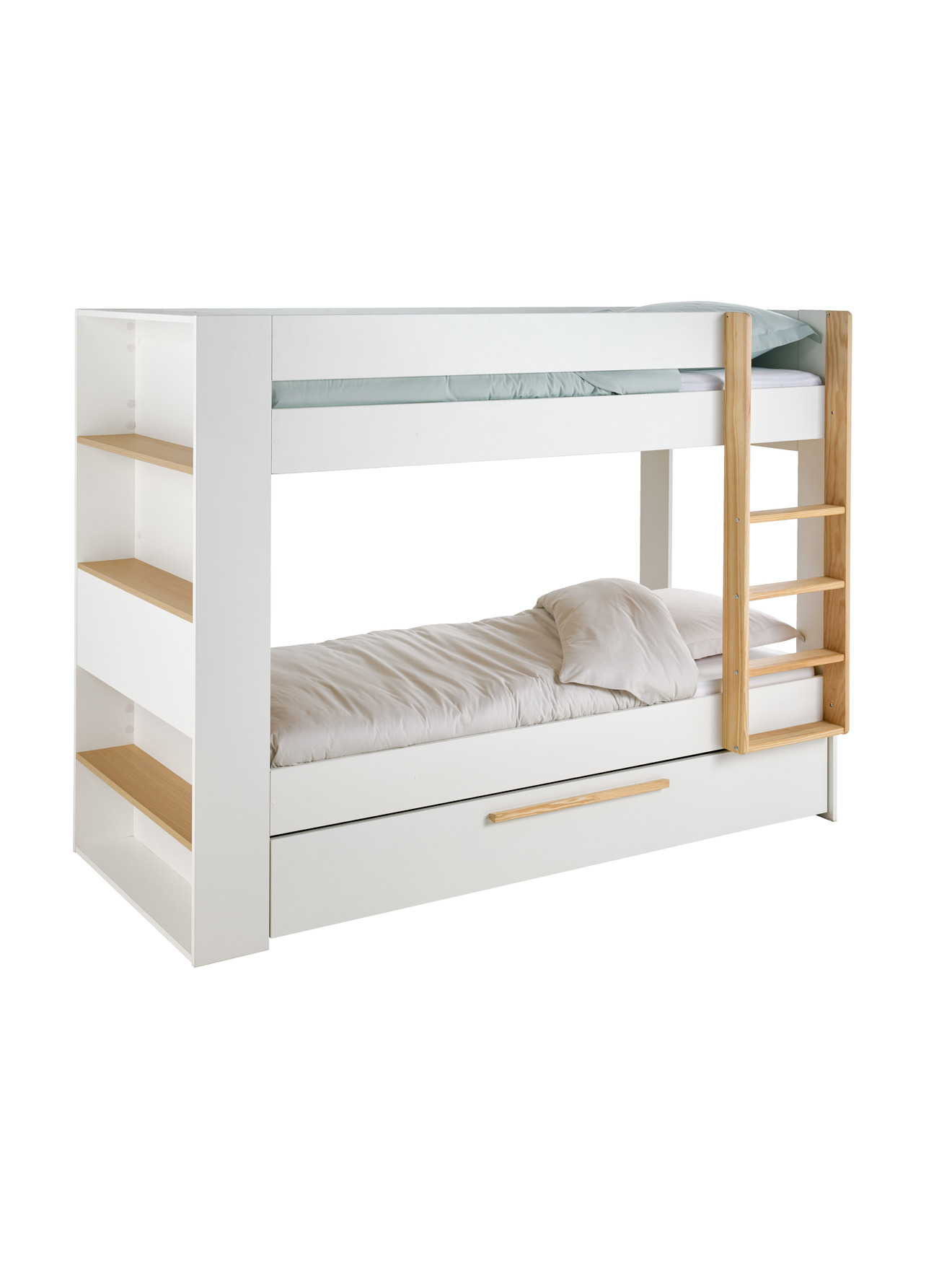 Lit superposé enfant 90x190cm avec tiroirs et bibliothèque, VERTBAUDET
