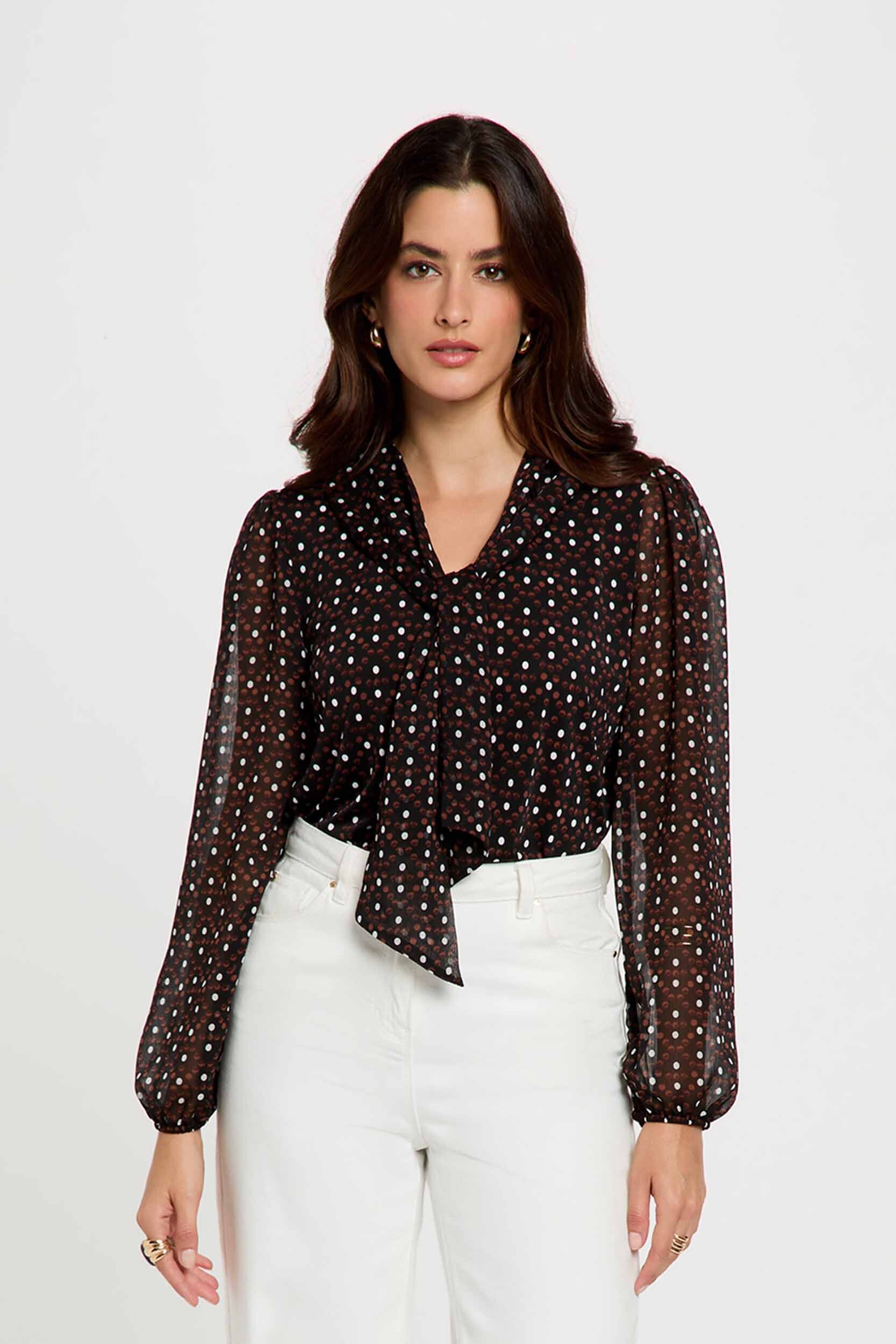 Blouse voile col lavallière, MORGAN