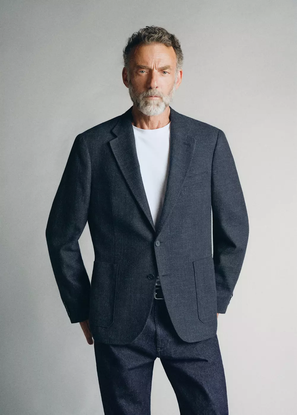 Blazer de costume en denim de coton et laine italienne, MANGO MAN