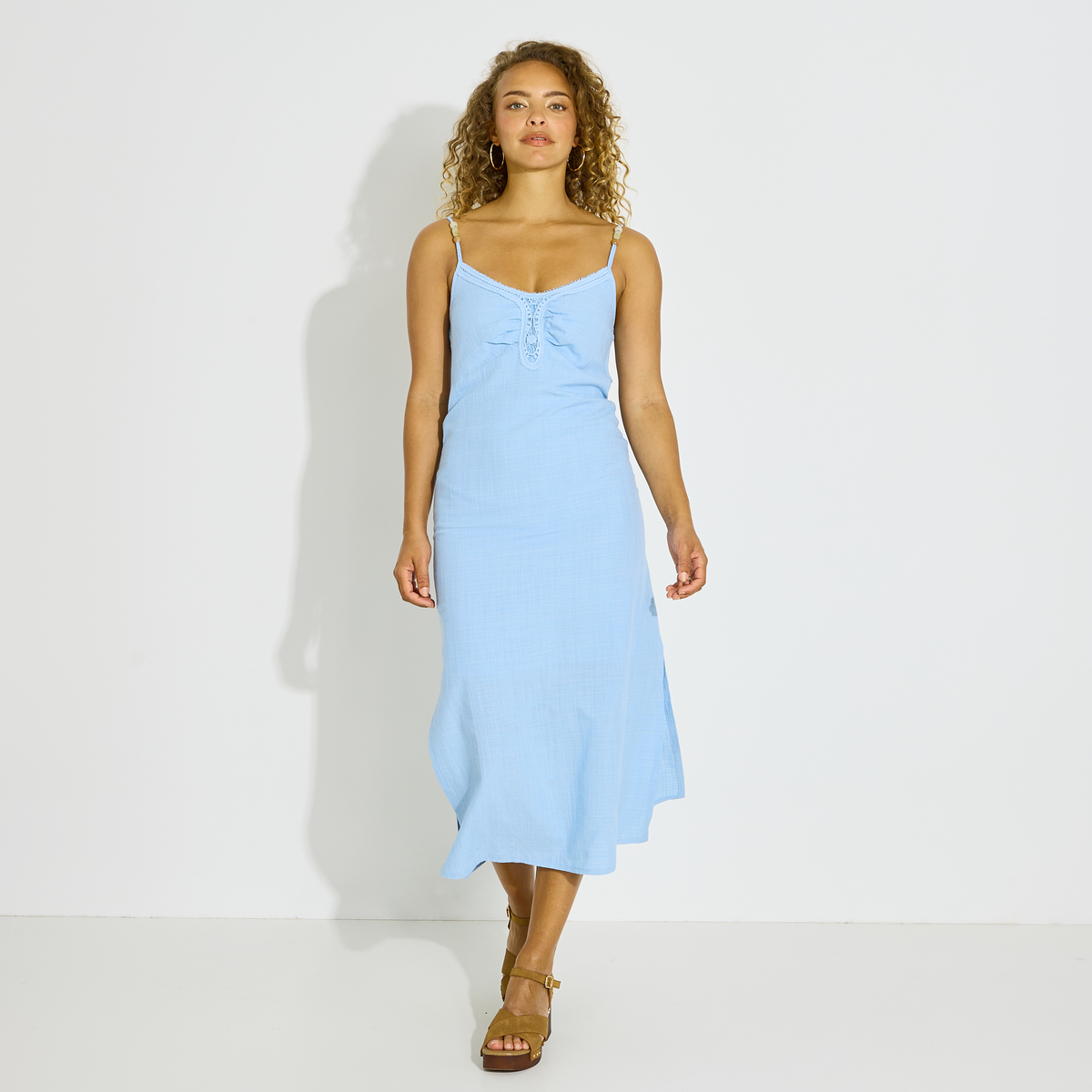 Robe longue unie à fines bretelles, GRAIN DE MALICE