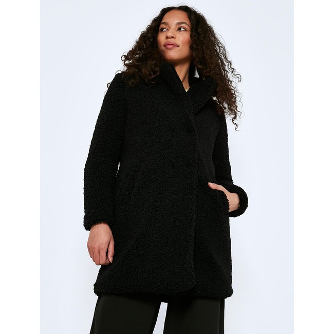 Mid-length coat in teddy faux fur, black, Noisy May | La Redoute