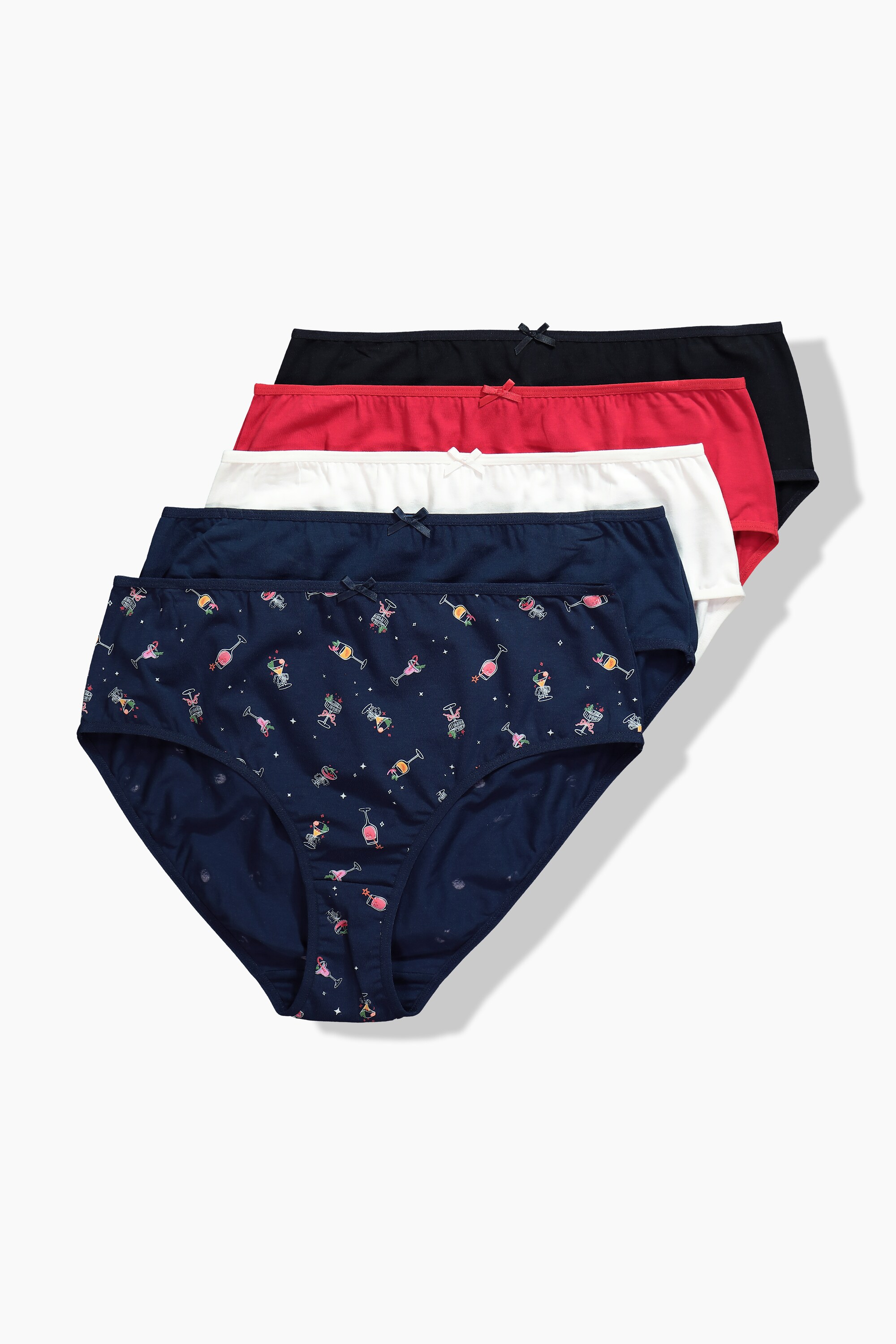 Lot de 5 culottes midi, motif cocktail / uni, ULLA POPKEN