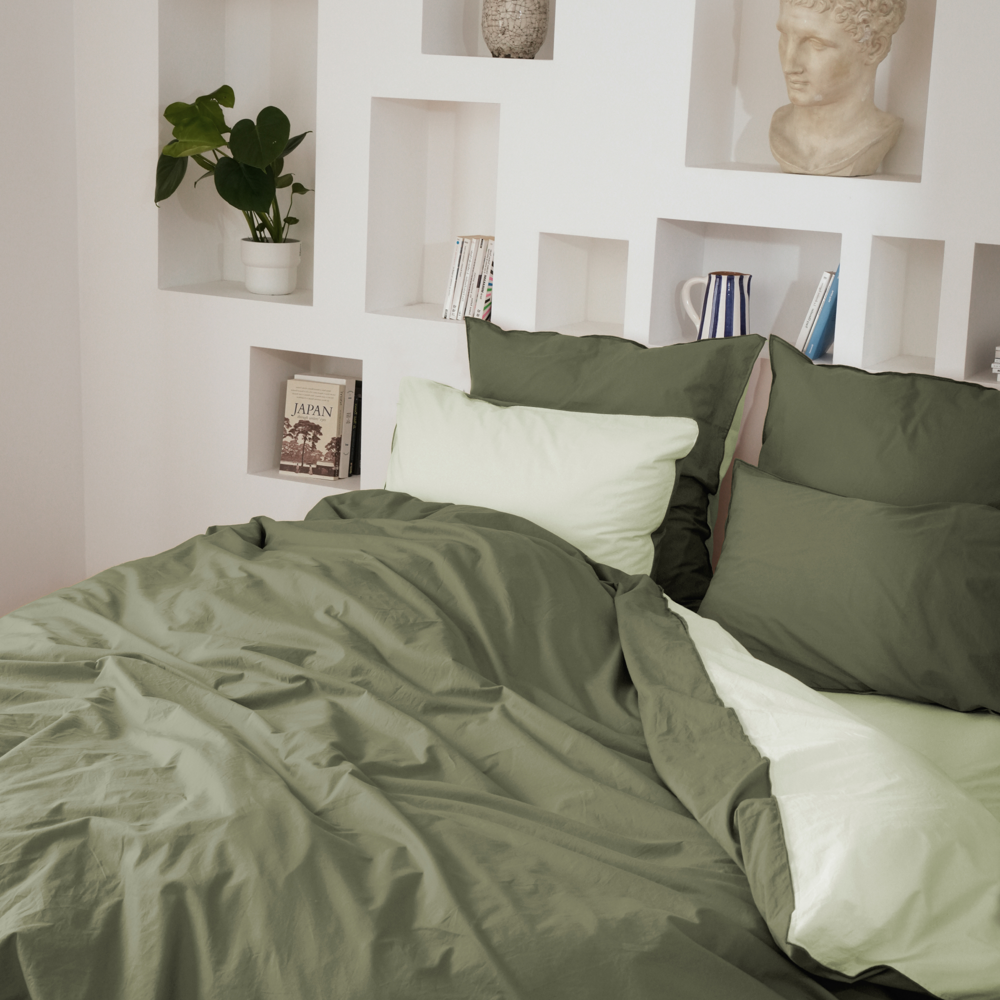 Housse de couette bicolore en percale de coton lavé, DOUCEUR LAVÉE, BLANC CERISE