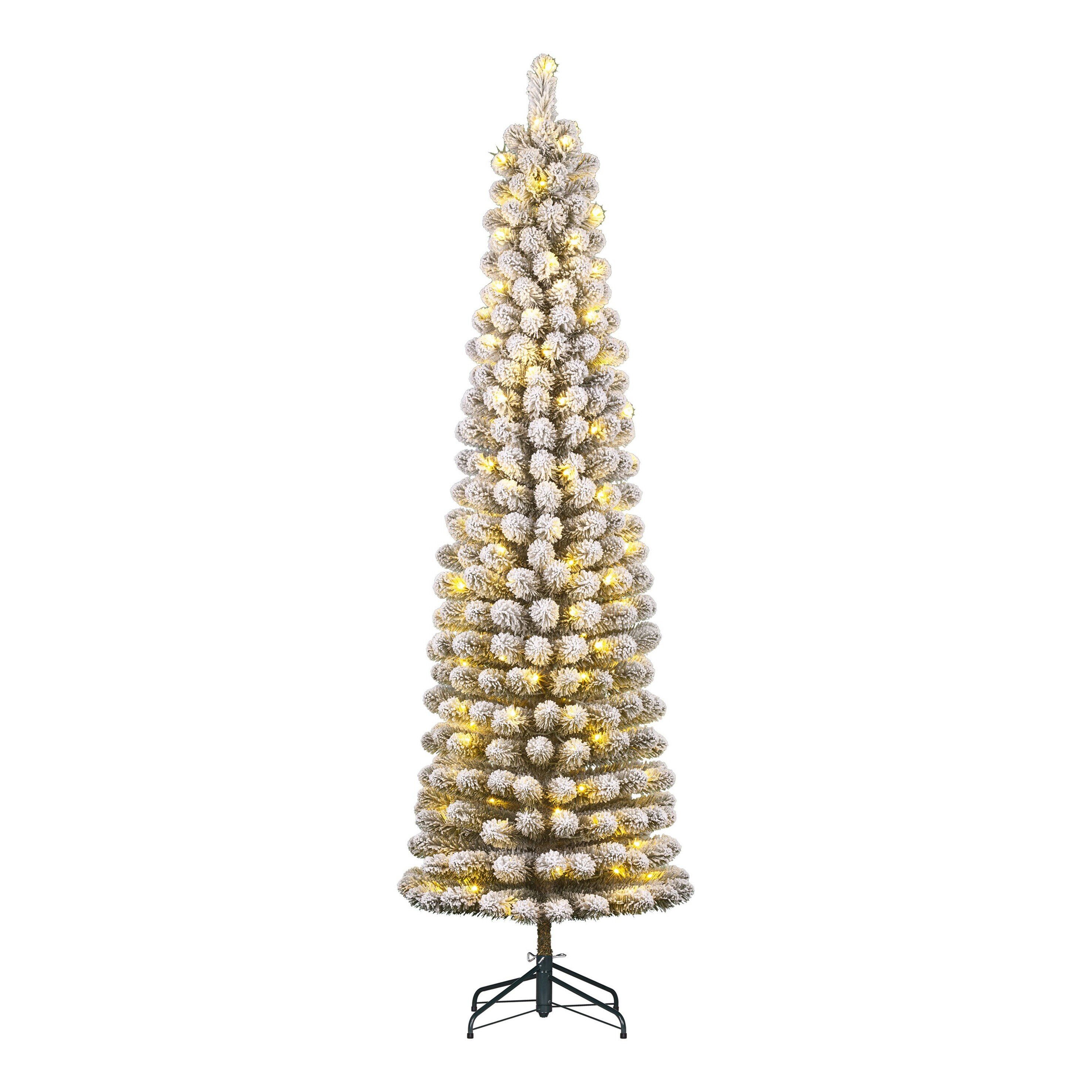 Sapin de Noël artificiel étroit et enneigé avec LED H230 cm CHARLTON, BLACK BOX TREES