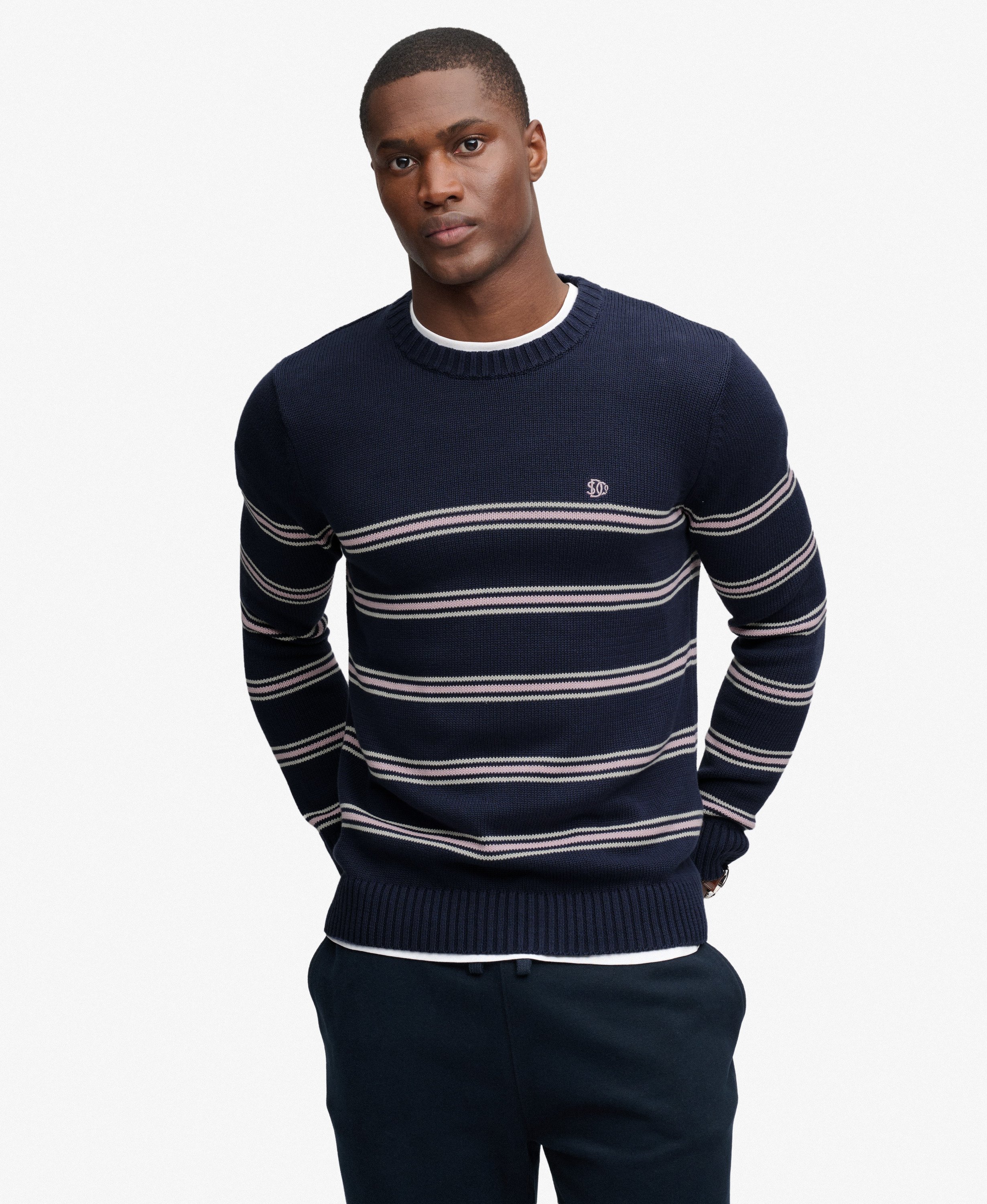 Pull Rayé en Coton Coupe Ajustée, SUPERDRY