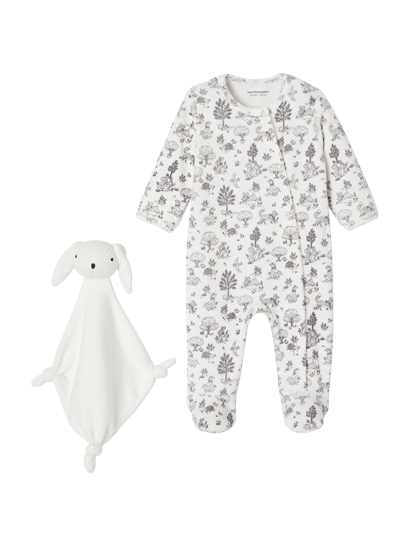 Coffret naissance pyjama bébé et doudou en velours, VERTBAUDET
