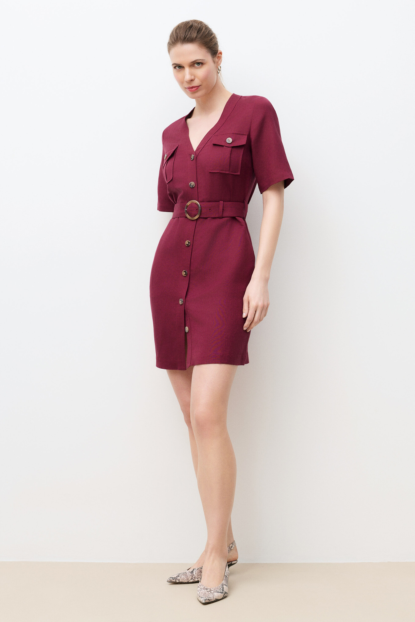 Robe droite col v lin RARE, CAROLL