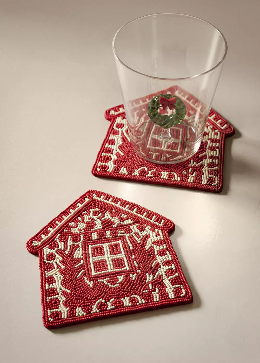Lot de 4 sous-verres en forme de maison avec perles, MANGO HOME