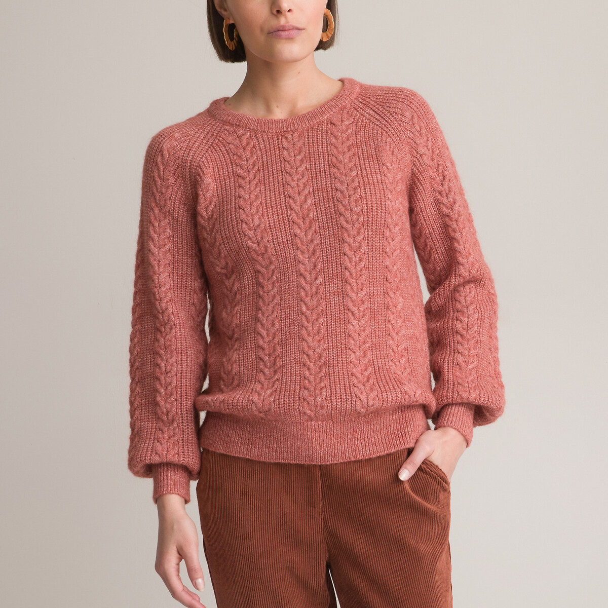 Recycled Cable Knit Jumper with Crew Neck
