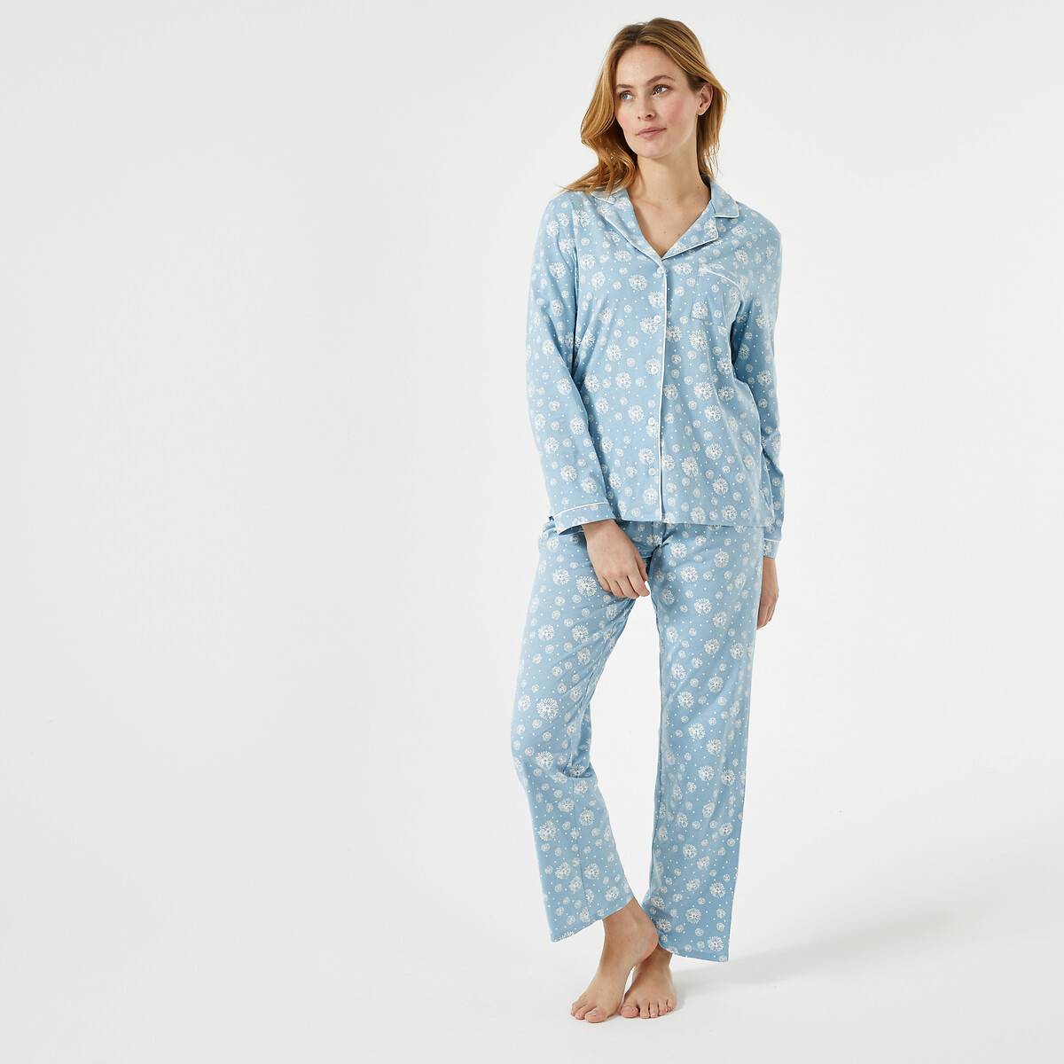 Image of Floral Print Cotton Pyjamas with Long Sleeves