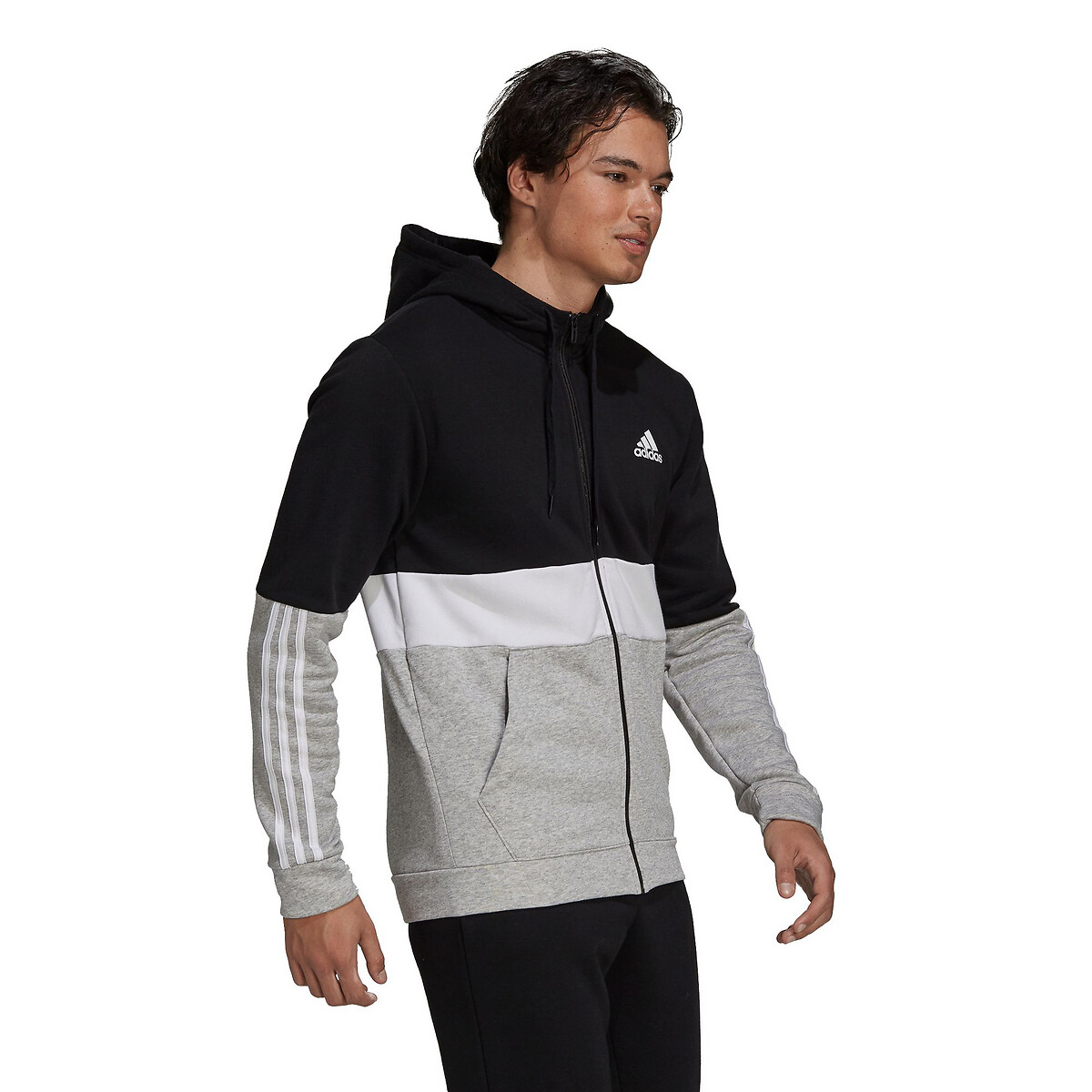 Colourblock Cotton Mix Hoodie With Zip Fastening Black Adidas Performance La Redoute