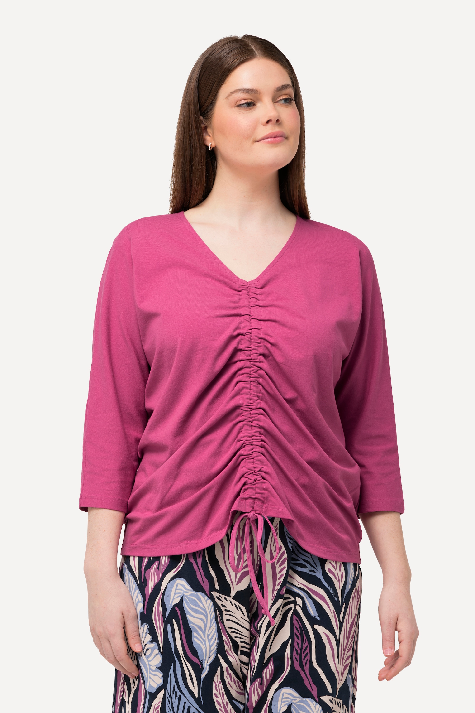 T-shirt col en V et manches 3/4, coton bio, ULLA POPKEN