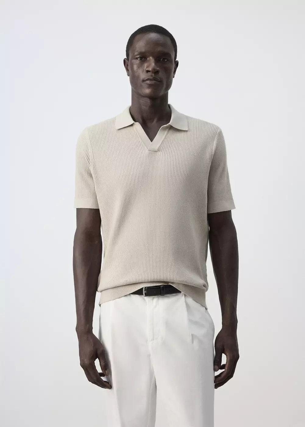 Polo coton mélangé maille côtelée, MANGO MAN