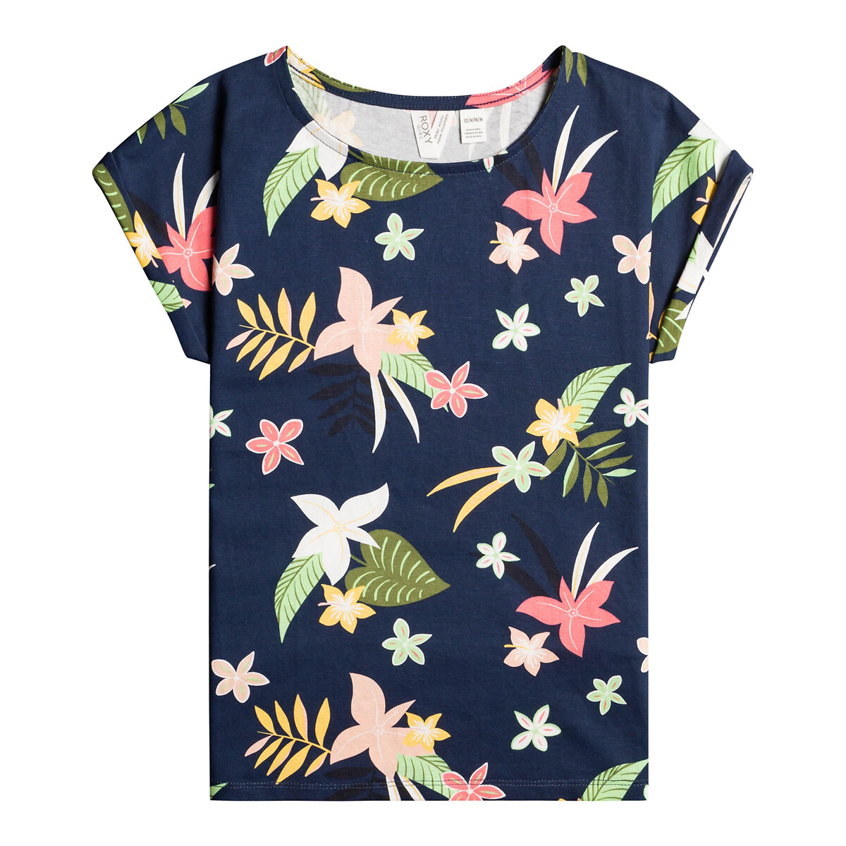 Image of Floral Print Cotton T-Shirt with Short Sleeves