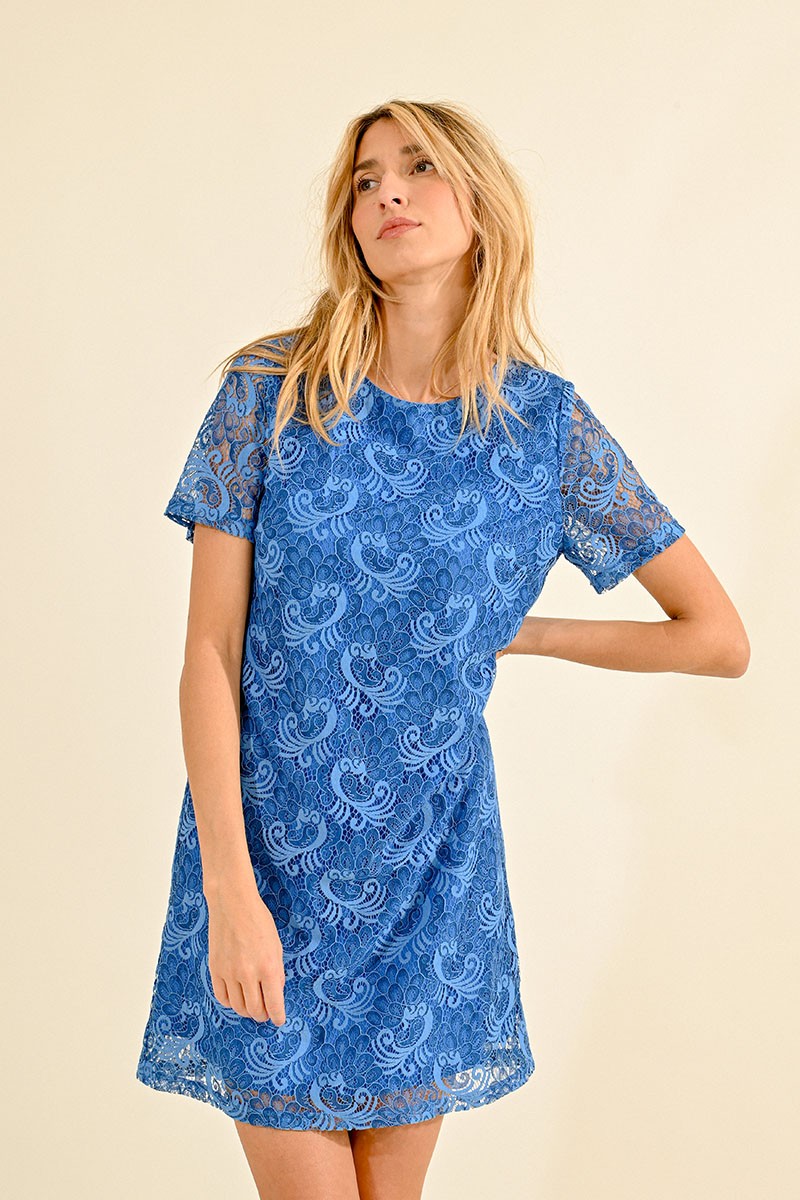 Robe courte en dentelle bleu Molly Bracken La Redoute