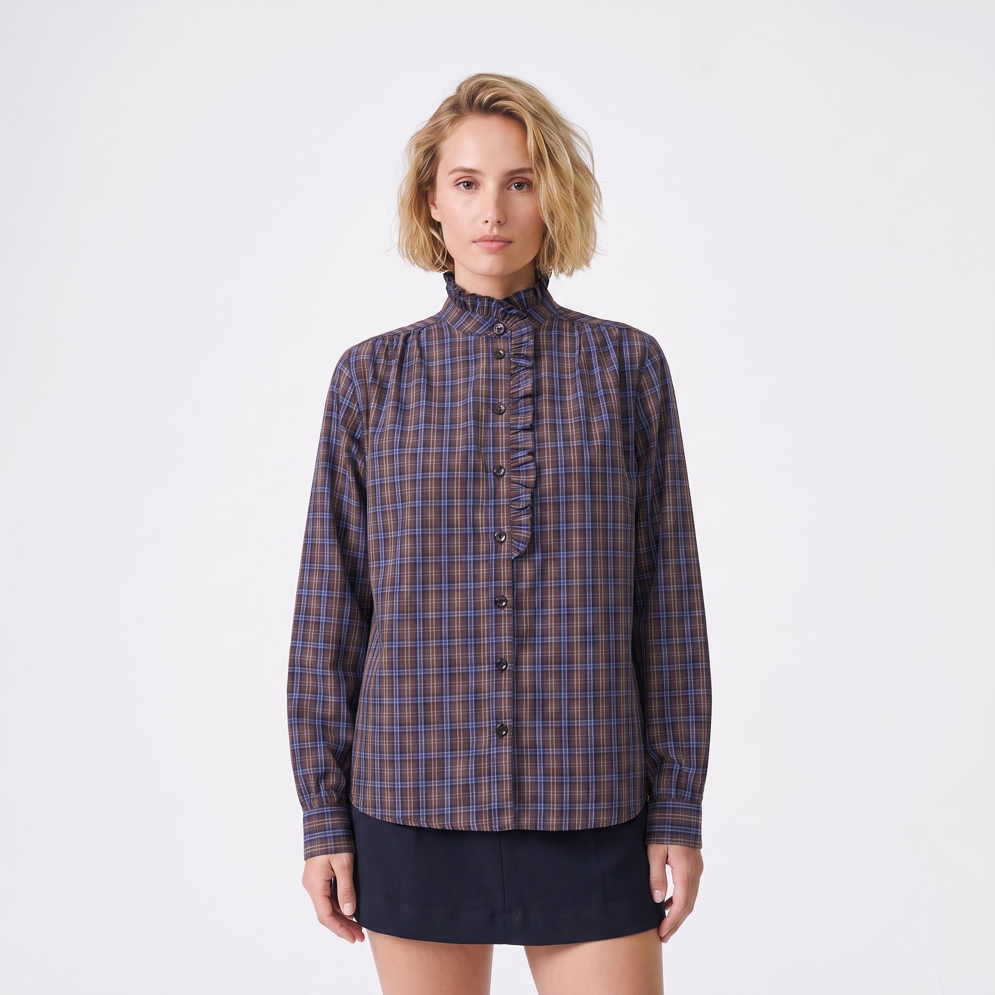 Chemise à carreaux, col montant volanté et manches longues SALORIA, ARTLOVE