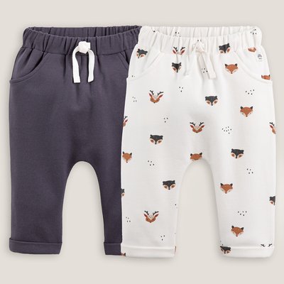 Pack of 2 Joggers in Cotton, Plain/Fox Print LA REDOUTE COLLECTIONS