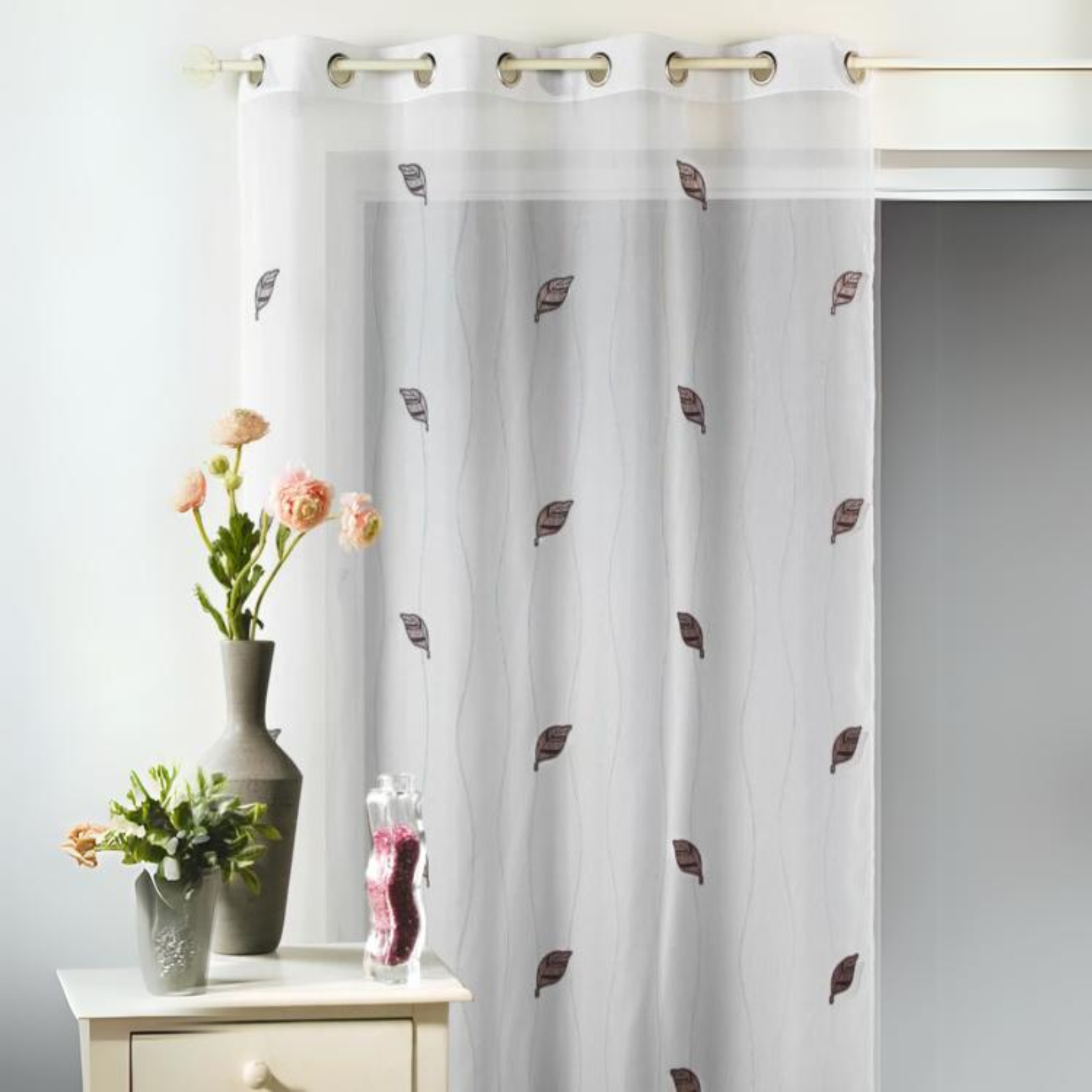Voilage Fantaisie Jacquard 'feuilles', HOME MAISON
