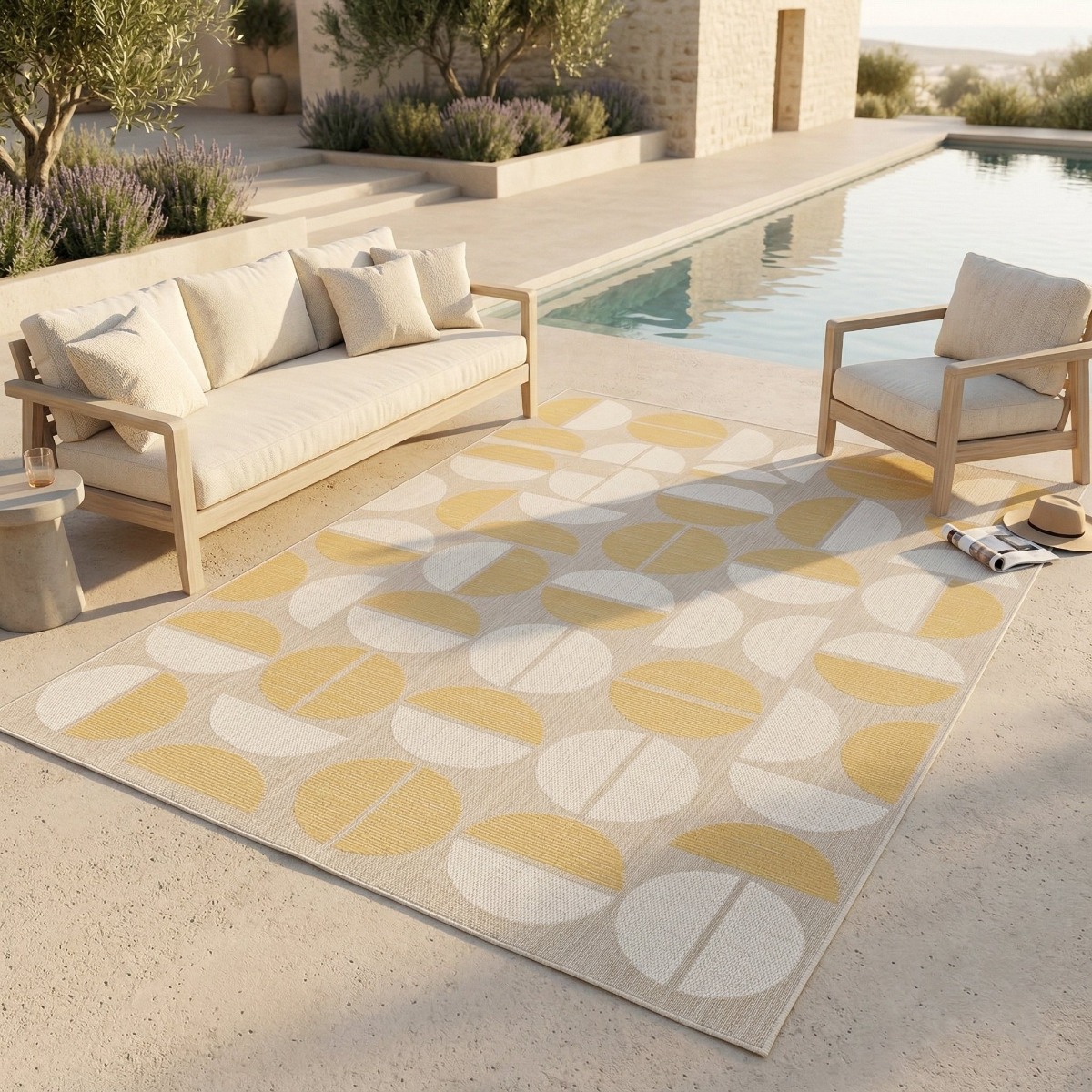 Tapis extérieur intérieur moderne géométrique demi-cercles et SUNSHINE GEO, THE DECO FACTORY