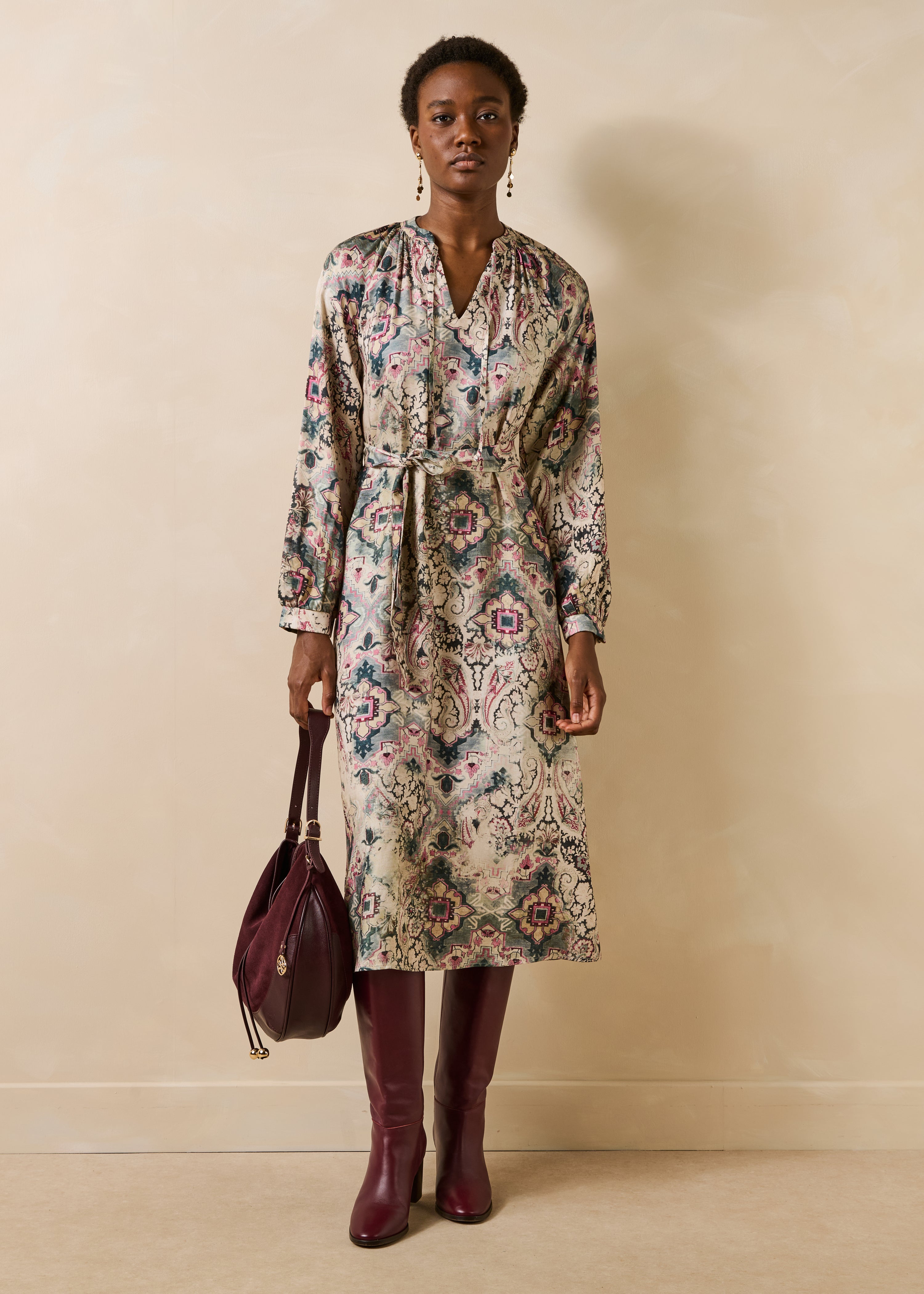 Robe longue manches longues à imprimé, LA FEE MARABOUTEE