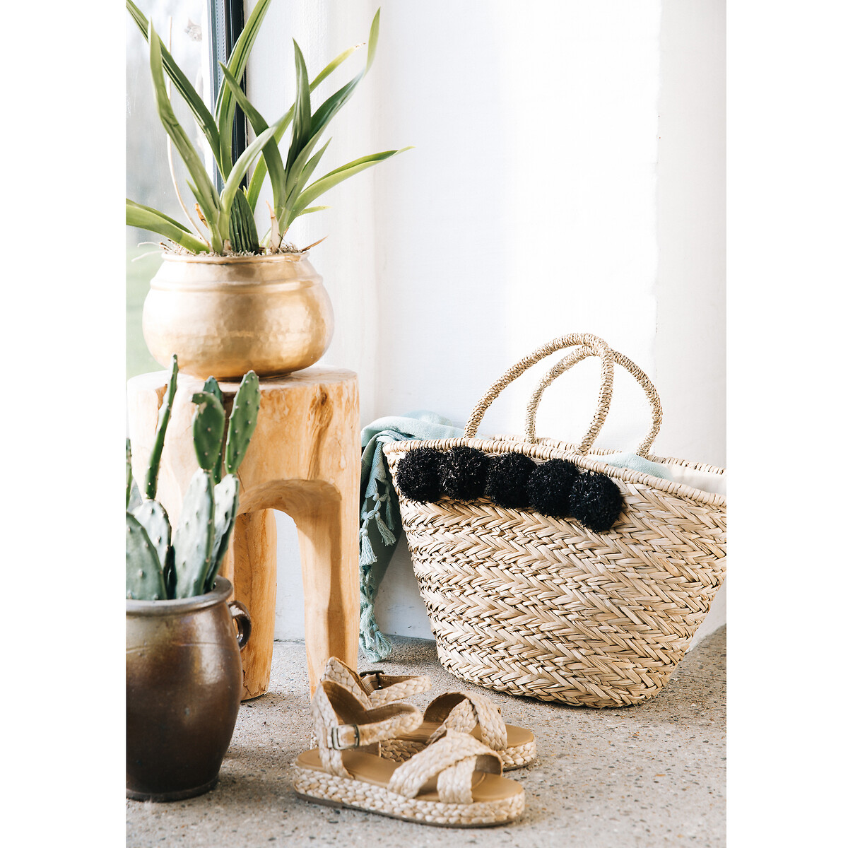 Woven straw flatform sandals beige La Redoute Collections La