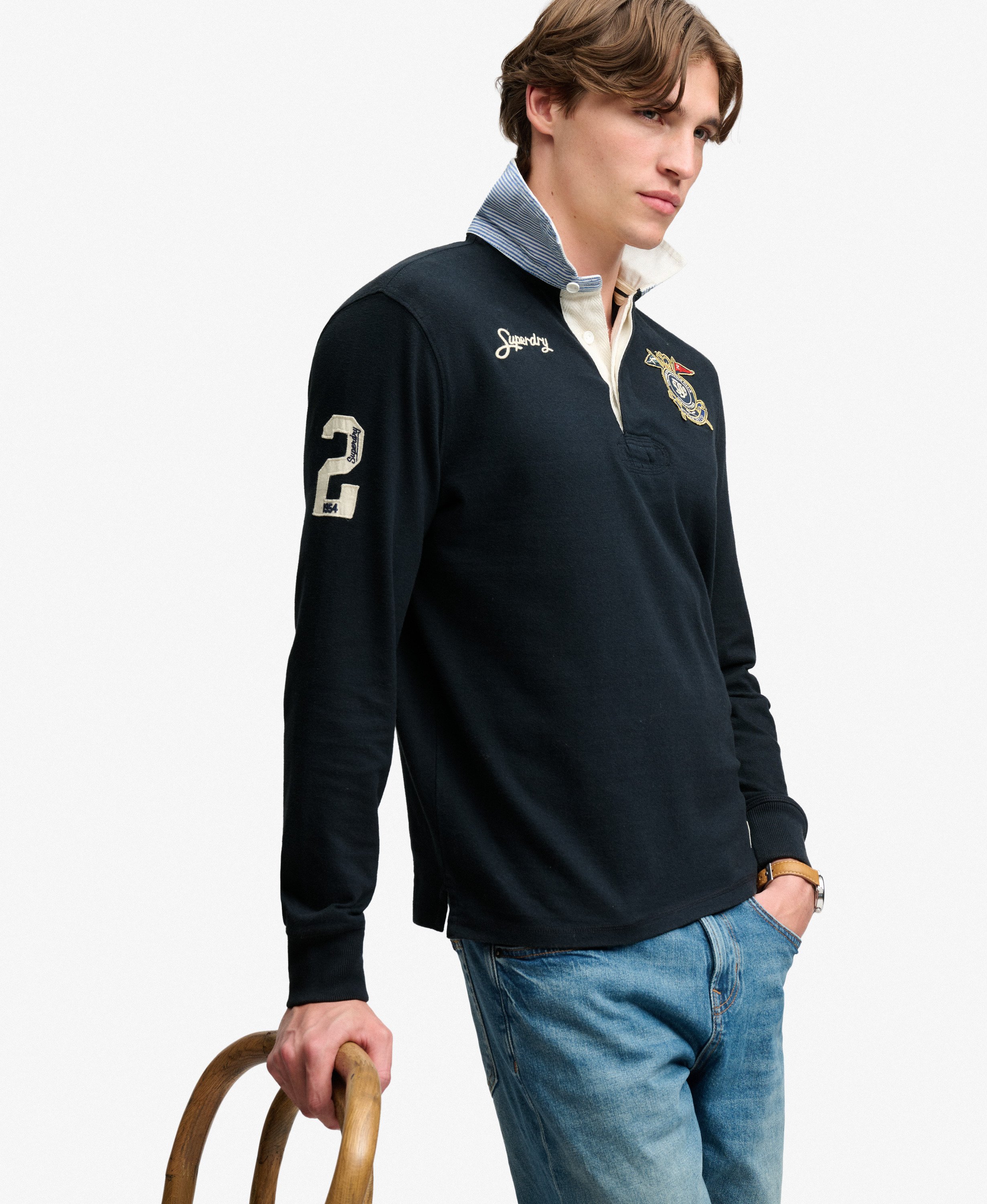 Rugby Shirt Double Emblem Coupe Décontractée, SUPERDRY