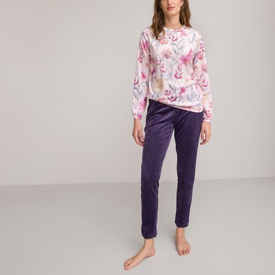 Velour Pyjamas with Floral Print Top LA REDOUTE COLLECTIONS