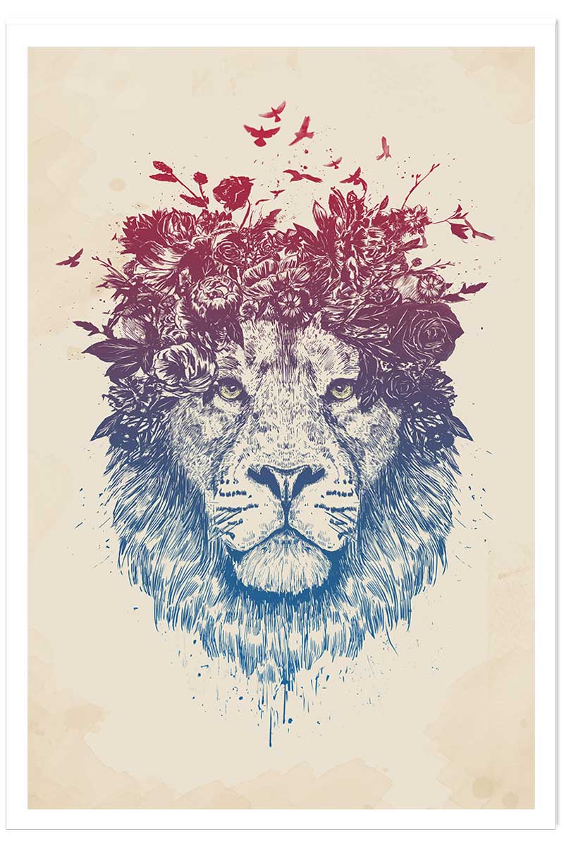 Affiche enfant lion aux fleurs, HEXOA
