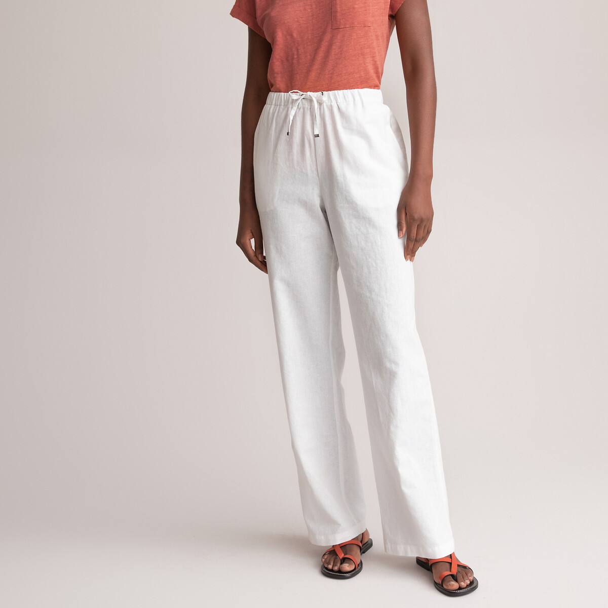 Image of Wide Leg Trousers in Linen/Cotton, Length 30.5"