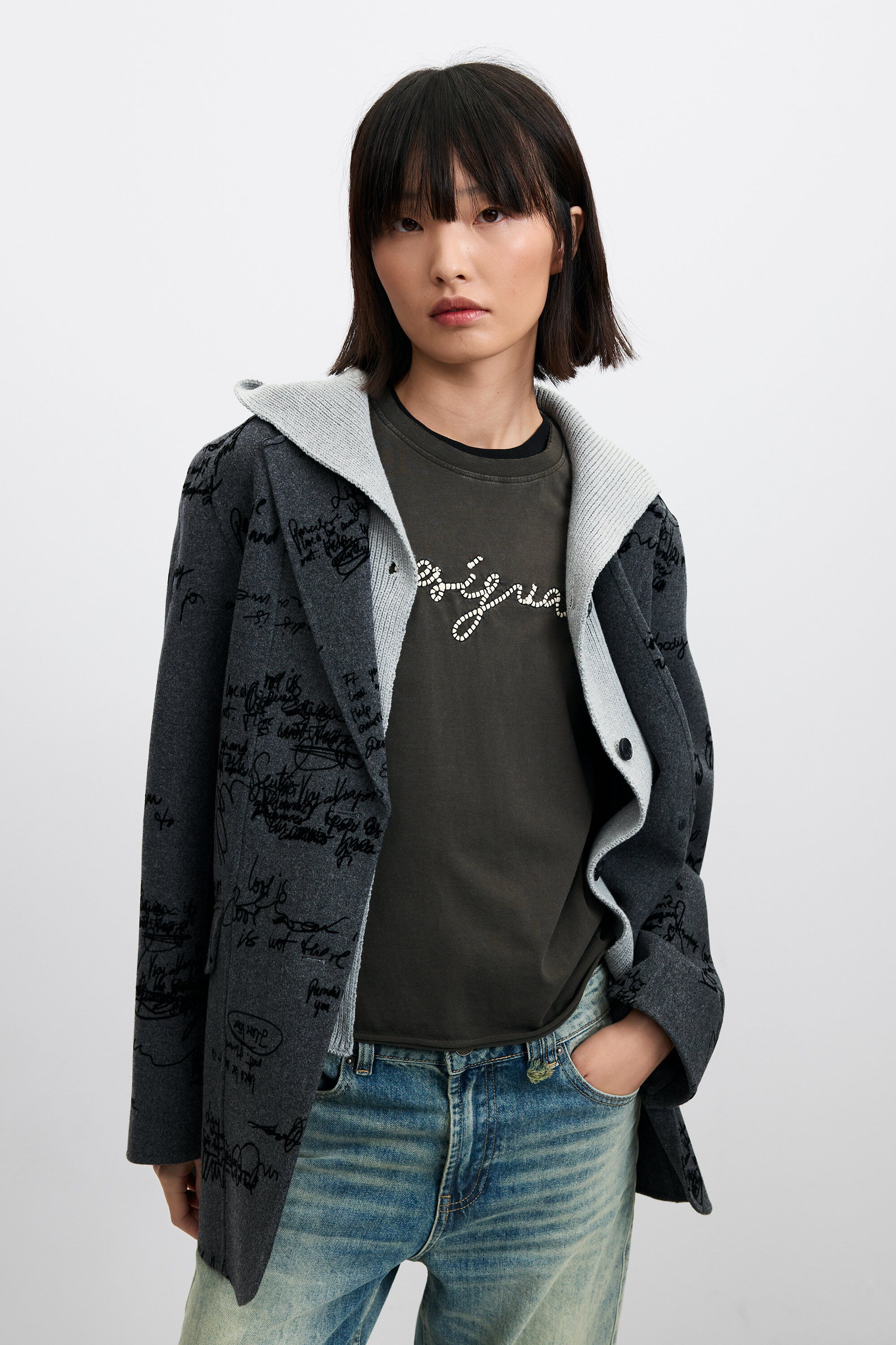 blazer droite en laine à motif graffiti, DESIGUAL