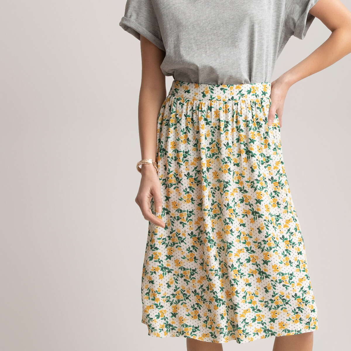 Knee-Length Skirt in Floral Print