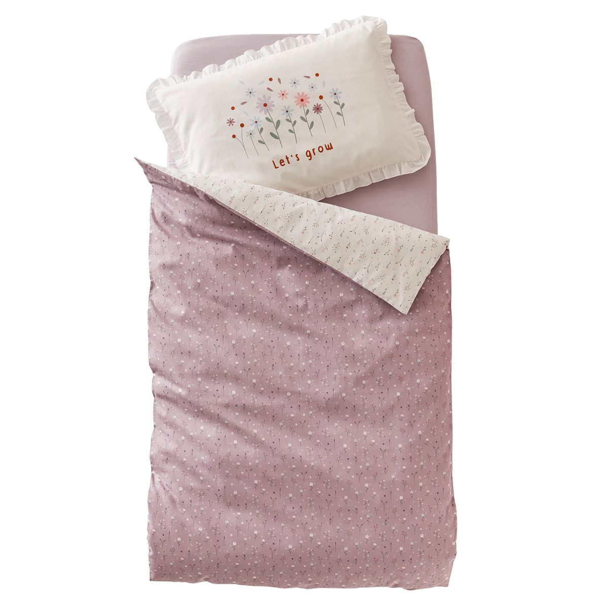 Housse De Couette Bébé VERTBAUDET Douce Provence 80x120cm - Réversible écru/parme, Pur Coton | Label Oeko-Tex