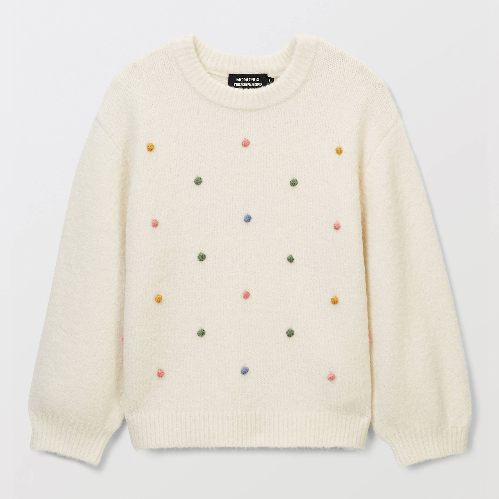 Pull col rond avec broderies, MONOPRIX