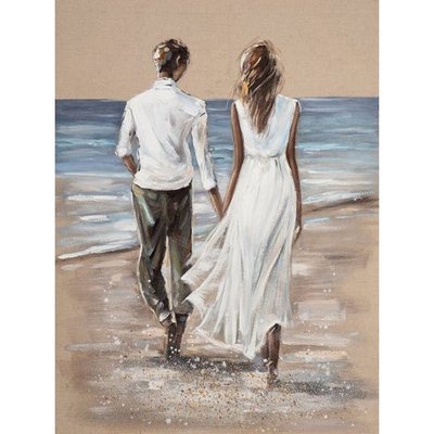 Tableau bord de mer couple marchant sur plage PIER IMPORT