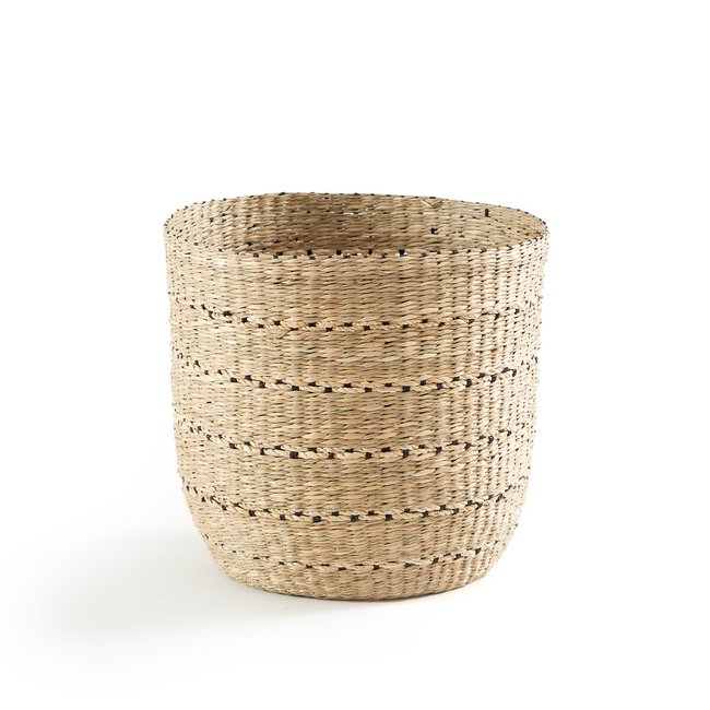 Keita Round Straw Basket, natural/black, LA REDOUTE INTERIEURS