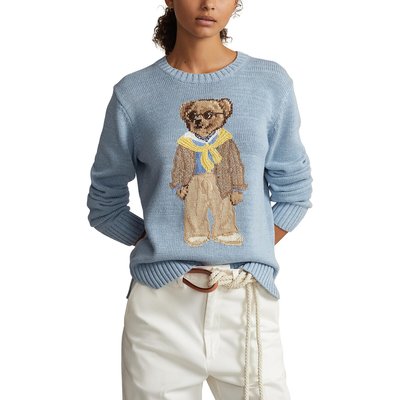 Пуловер с круглым вырезом и длинными рукавами с принтом "мишка" спереди POLO RALPH LAUREN