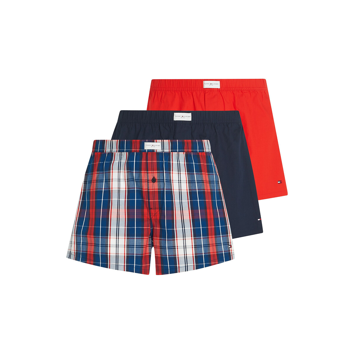 Image of Pack of 3 Boxers in Cotton, 2 Plain/1 Checked
