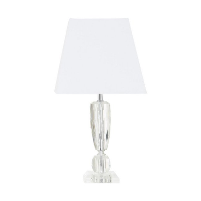 Stepped Crystal Base with White Shade Table Lamp, silver-coloured, SO'HOME