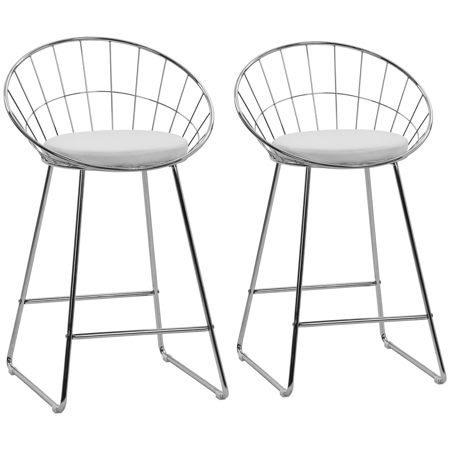 Lot de 2 tabourets métal chromé coussin blanc, ALEX, HAPPY GARDEN