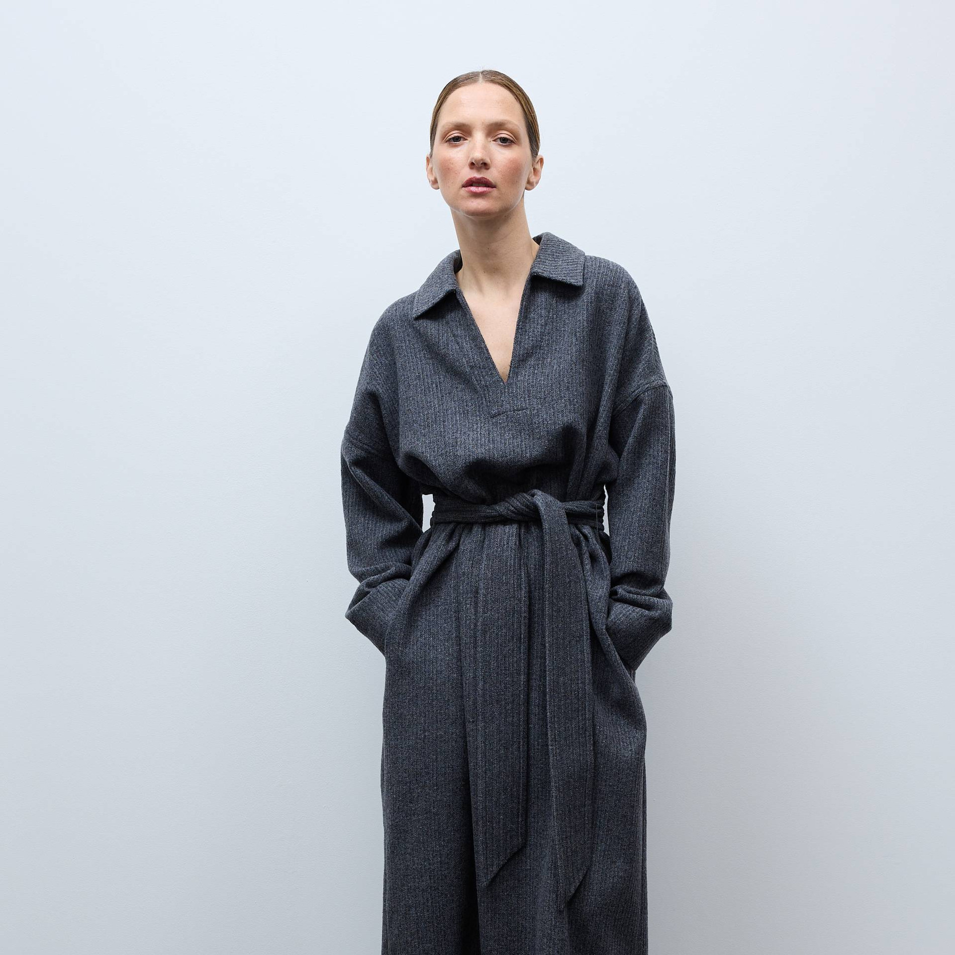 Robe longues avec ceinture unie contenant de la laine, MONOPRIX