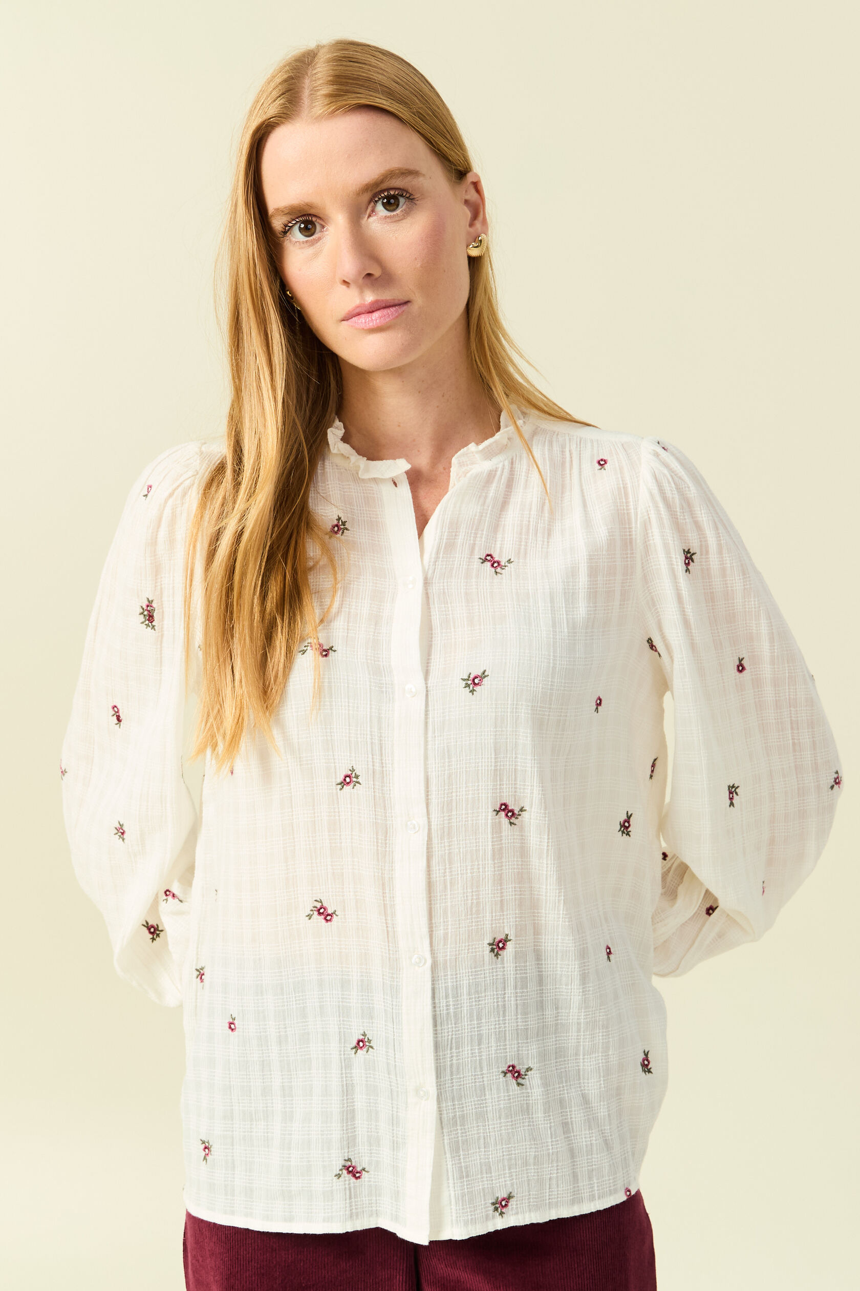 Chemise manches longues en coton brodée, BONOBO