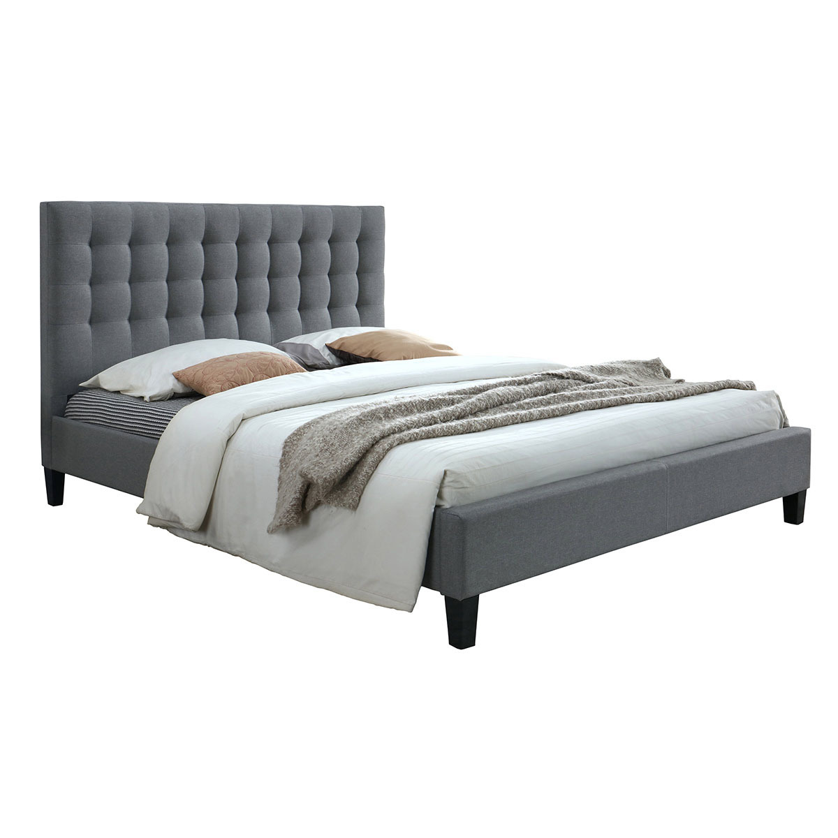 Lit 2 places 160x200 en tissu gris clair capitonné DANAE, MILIBOO