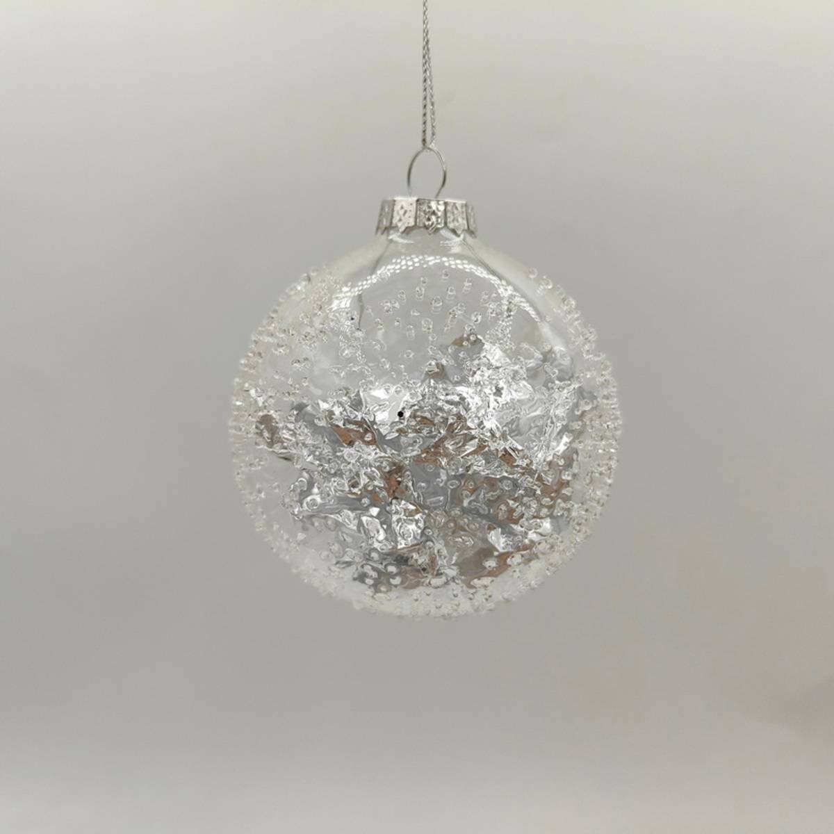 Boule de Noël en verre argentée effet picots intérieur D. 80 mm, FEERIC LIGHTS & CHRISTMAS