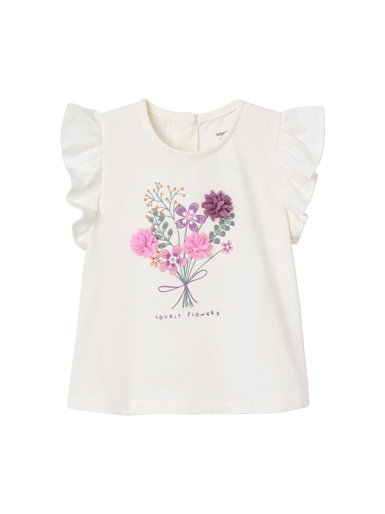 T-shirt avec fleurs en relief bébé, VERTBAUDET