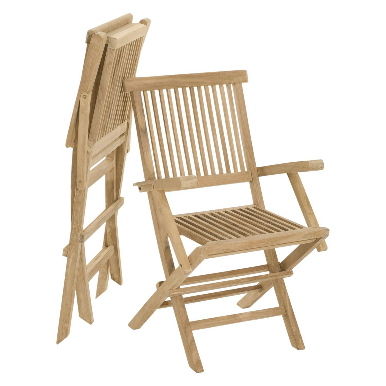 Lot de 2 fauteuils chaises à accoudoirs de jardin pliants en bois de teck brut massif SUMMER, PIER IMPORT