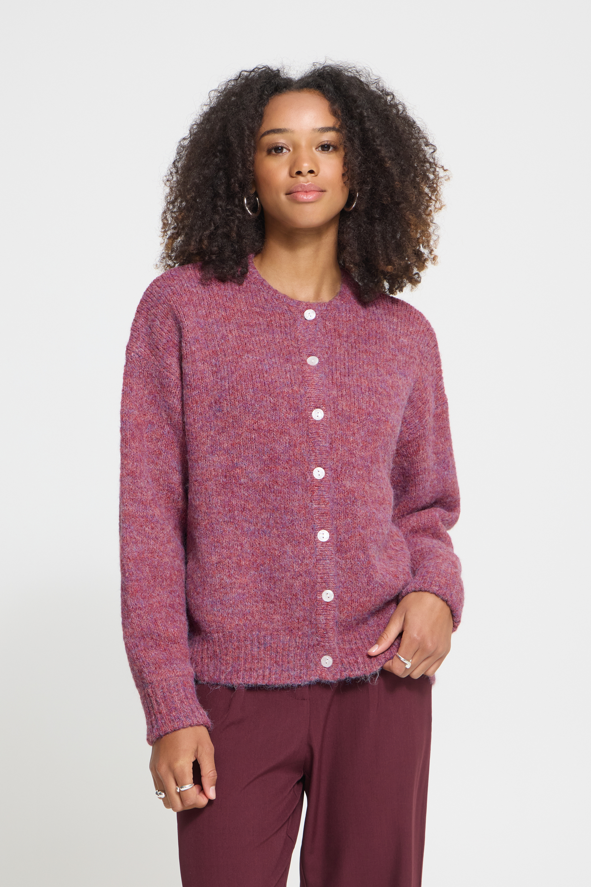 Cardigan manches longues col rond fermeture boutons, ICHI